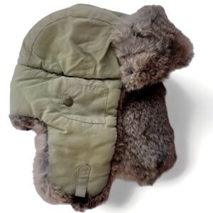 Blizzard Trapper Hat NWOT Unisex Olive XL Nylon Shell Rabbit Fur Trim/Lining
